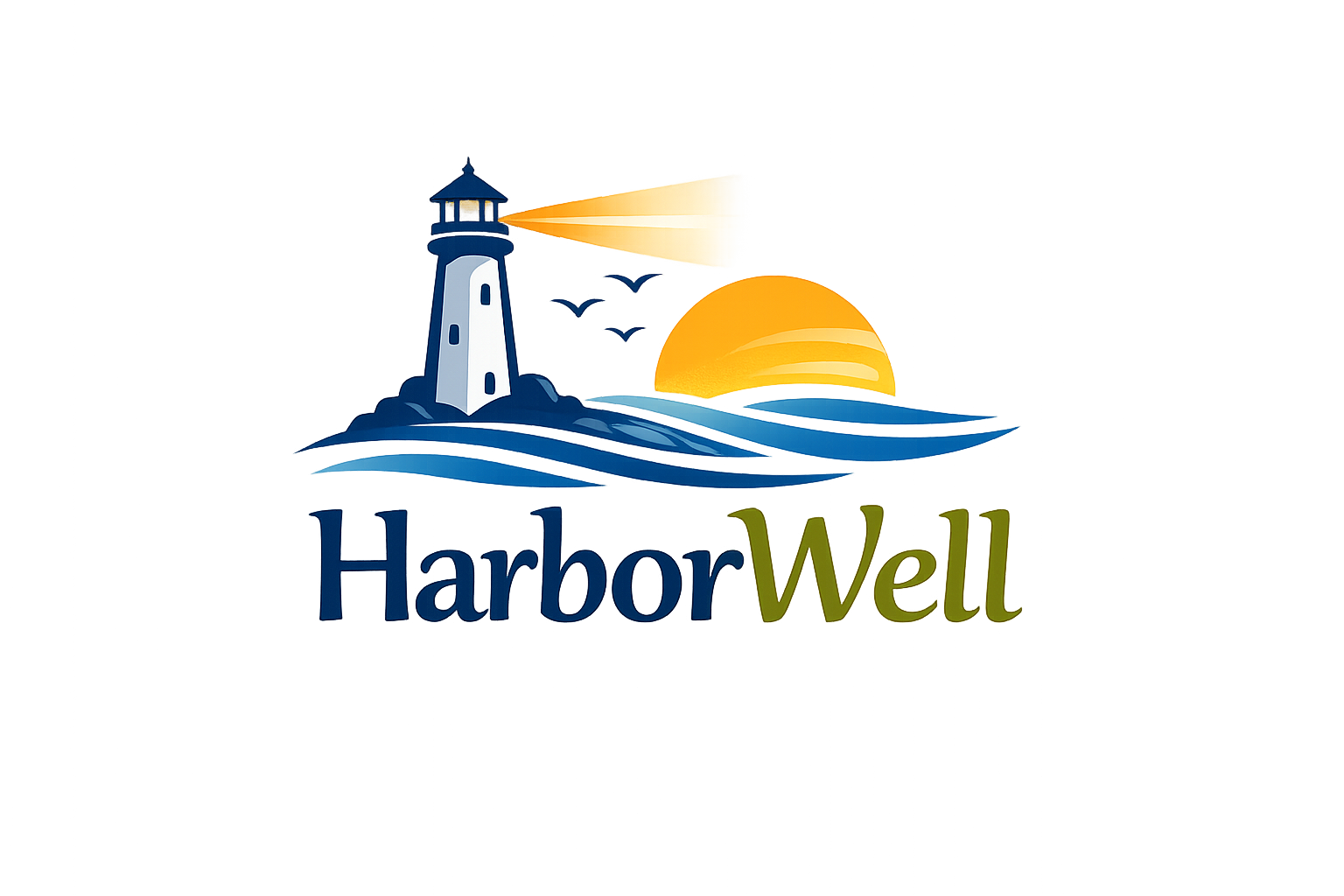 HarborWell Care nonprofit logo - lighthouse symbolizing community wellness and guidance in Eastern NC